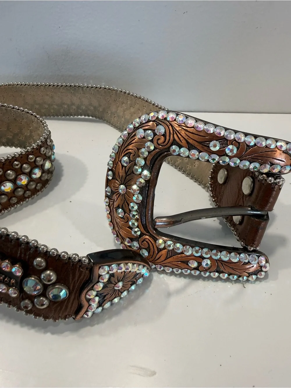 B.B. Simon Bronze Italian Leather and Swarovski Crystal Belt - Women’s
